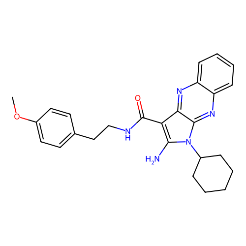 2-amino-1-cyclohexyl-N-(4-methoxyphenethyl)-1H-pyrrolo[2,3-b]quinoxaline-3-carboxamide structure