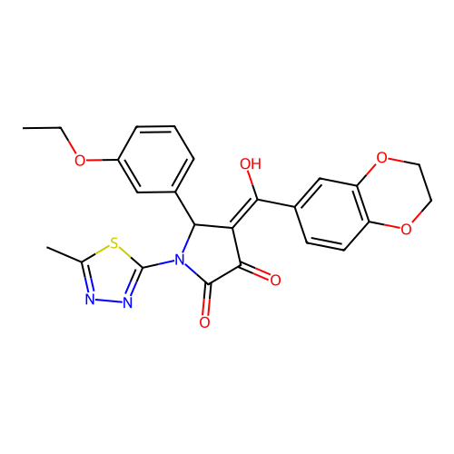 (4E)-4-[2,3-dihydro-1,4-benzodioxin-6-yl(hydroxy)methylidene]-5-(3-ethoxyphenyl)-1-(5-methyl-1,3,4-thiadiazol-2-yl)pyrrolidine-2,3-dione structure