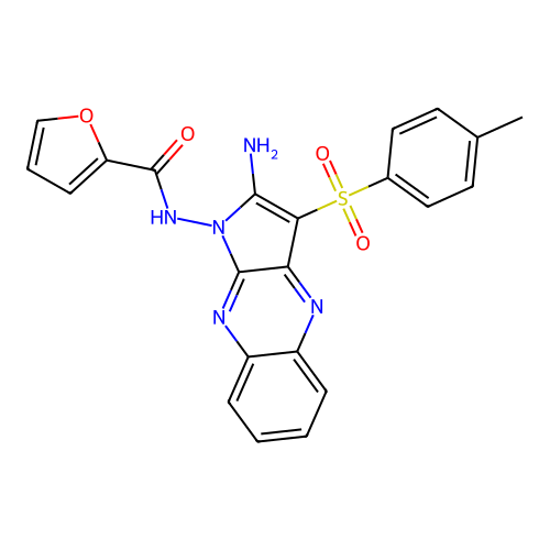 N-(2-amino-3-tosyl-1H-pyrrolo[2,3-b]quinoxalin-1-yl)furan-2-carboxamide structure