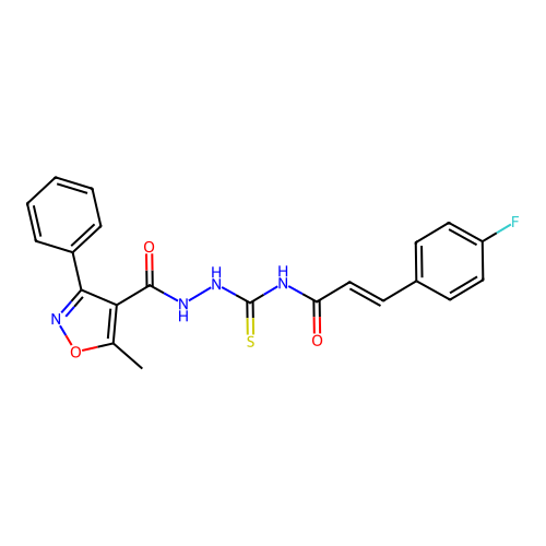 (2E)-3-(4-fluorophenyl)-N-({2-[(5-methyl-3-phenyl-1,2-oxazol-4-yl)carbonyl]hydrazinyl}carbonothioyl)prop-2-enamide structure