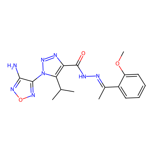 (E)-1-(4-amino-1,2,5-oxadiazol-3-yl)-5-isopropyl-N'-(1-(2-methoxyphenyl)ethylidene)-1H-1,2,3-triazole-4-carbohydrazide structure