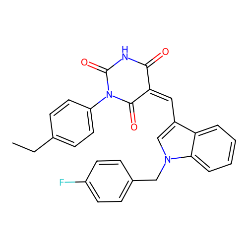 (5Z)-1-(4-ethylphenyl)-5-[[1-[(4-fluorophenyl)methyl]indol-3-yl]methylidene]-1,3-diazinane-2,4,6-trione structure