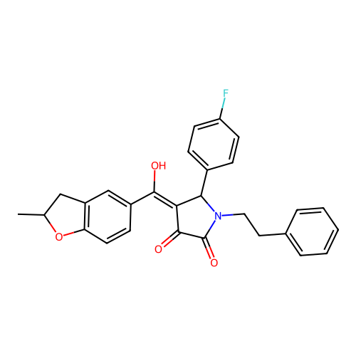 (4E)-5-(4-fluorophenyl)-4-[hydroxy(2-methyl-2,3-dihydro-1-benzofuran-5-yl)methylidene]-1-(2-phenylethyl)pyrrolidine-2,3-dione structure