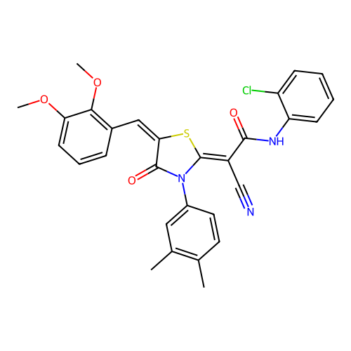 (2Z)-N-(2-chlorophenyl)-2-cyano-2-[(5E)-5-(2,3-dimethoxybenzylidene)-3-(3,4-dimethylphenyl)-4-oxo-1,3-thiazolidin-2-ylidene]ethanamide structure