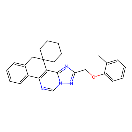 2-((o-tolyloxy)methyl)-5H-spiro[benzo[h][1,2,4]triazolo[1,5-c]quinazoline-4,1'-cyclohexane] structure