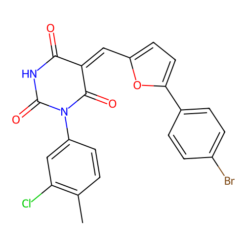 (5Z)-5-[[5-(4-bromophenyl)furan-2-yl]methylidene]-1-(3-chloro-4-methylphenyl)-1,3-diazinane-2,4,6-trione structure
