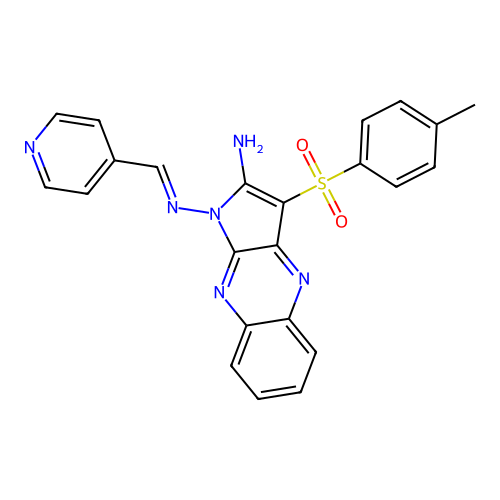 (E)-N1-(pyridin-4-ylmethylene)-3-tosyl-1H-pyrrolo[2,3-b]quinoxaline-1,2-diamine structure