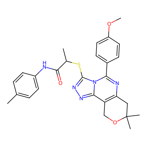 2-((5-(4-methoxyphenyl)-8,8-dimethyl-8,10-dihydro-7H-pyrano[3,4-e][1,2,4]triazolo[4,3-c]pyrimidin-3-yl)thio)-N-(p-tolyl)propanamide structure