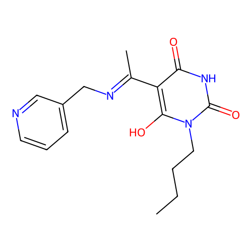 1-butyl-5-[1-(pyridin-3-ylmethylamino)ethylidene]-1,3-diazinane-2,4,6-trione structure