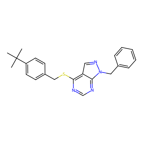 1-benzyl-4-[(4-tert-butylbenzyl)sulfanyl]-1H-pyrazolo[3,4-d]pyrimidine structure