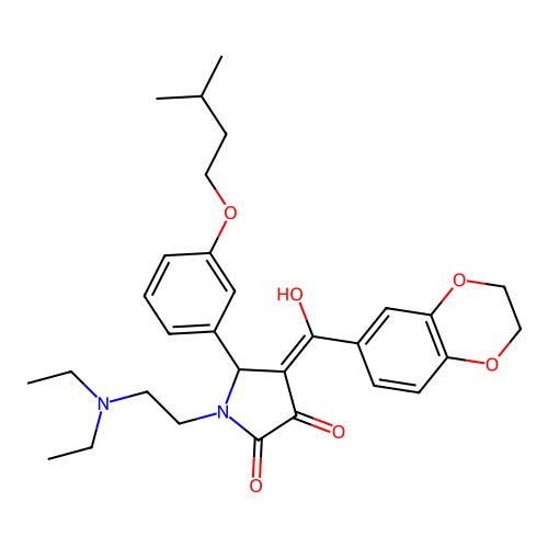 (4E)-1-(2-diethylaminoethyl)-4-[2,3-dihydro-1,4-benzodioxin-6-yl(hydroxy)methylidene]-5-[3-(3-methylbutoxy)phenyl]pyrrolidine-2,3-dione structure