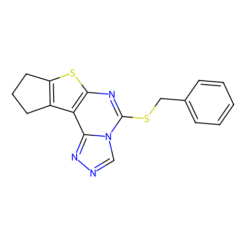 5-(benzylsulfanyl)-9,10-dihydro-8H-cyclopenta[4,5]thieno[3,2-e][1,2,4]triazolo[4,3-c]pyrimidine structure