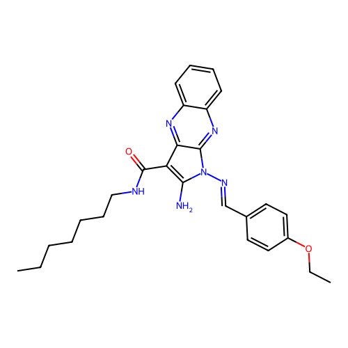 (E)-2-amino-1-((4-ethoxybenzylidene)amino)-N-heptyl-1H-pyrrolo[2,3-b]quinoxaline-3-carboxamide structure
