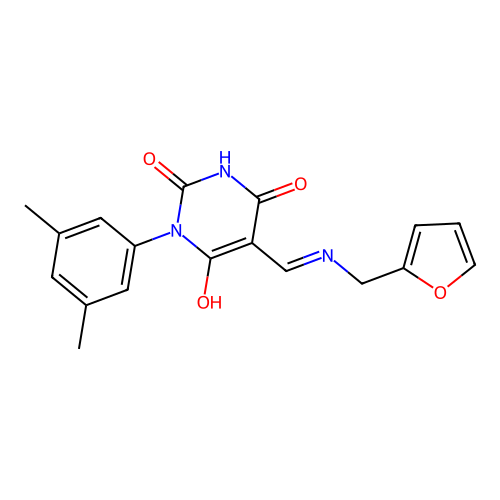 1-(3,5-dimethylphenyl)-5-[(2-furylmethylamino)methylidene]-1,3-diazinane-2,4,6-trione structure