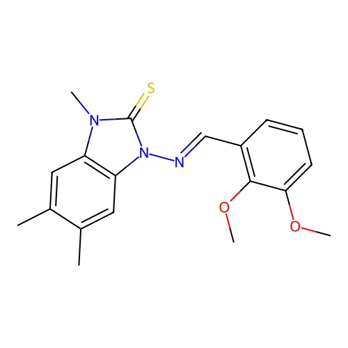 1-[(E)-(2,3-dimethoxyphenyl)methylideneamino]-3,5,6-trimethylbenzimidazole-2-thione structure