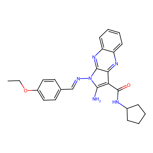 (E)-2-amino-N-cyclopentyl-1-((4-ethoxybenzylidene)amino)-1H-pyrrolo[2,3-b]quinoxaline-3-carboxamide structure