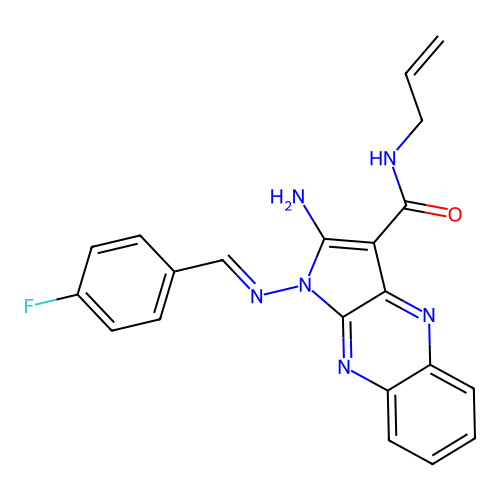 (E)-N-allyl-2-amino-1-((4-fluorobenzylidene)amino)-1H-pyrrolo[2,3-b]quinoxaline-3-carboxamide structure