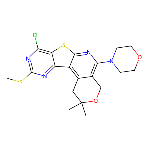 8-chloro-2,2-dimethyl-10-(methylsulfanyl)-5-(morpholin-4-yl)-1,4-dihydro-2H-pyrano[4'',3'':4',5']pyrido[3',2':4,5]thieno[3,2-d]pyrimidine structure