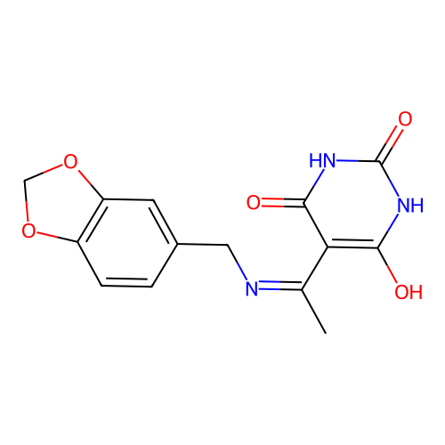 5-[1-(1,3-benzodioxol-5-ylmethylamino)ethylidene]-1,3-diazinane-2,4,6-trione structure