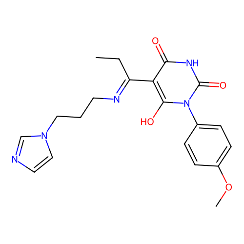 5-[1-(3-imidazol-1-ylpropylamino)propylidene]-1-(4-methoxyphenyl)-1,3-diazinane-2,4,6-trione structure