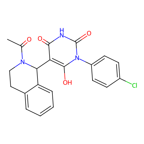 5-(2-acetyl-1,2,3,4-tetrahydroisoquinolin-1-yl)-1-(4-chlorophenyl)-6-hydroxypyrimidine-2,4(1H,3H)-dione structure