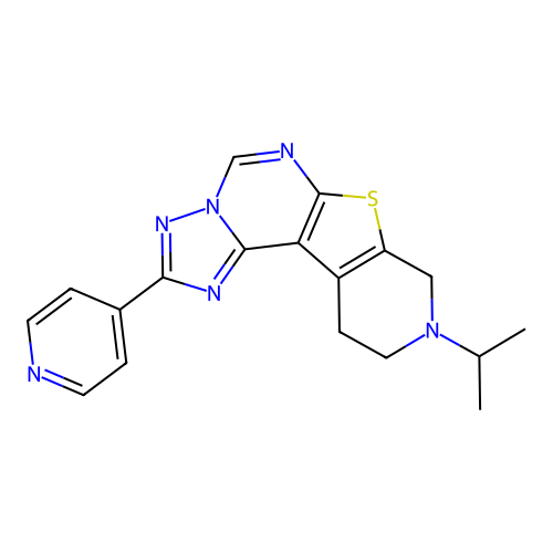 9-(propan-2-yl)-2-(pyridin-4-yl)-8,9,10,11-tetrahydropyrido[4',3':4,5]thieno[3,2-e][1,2,4]triazolo[1,5-c]pyrimidine structure