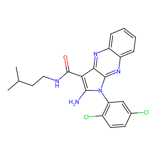 2-amino-1-(2,5-dichlorophenyl)-N-(3-methylbutyl)pyrrolo[3,2-b]quinoxaline-3-carboxamide structure
