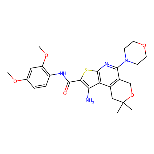 1-AMINO-N-(2,4-DIMETHOXYPHENYL)-8,8-DIMETHYL-5-(4-MORPHOLINYL)-8,9-DIHYDRO-6H-PYRANO[4,3-D]THIENO[2,3-B]PYRIDINE-2-CARBOXAMIDE structure