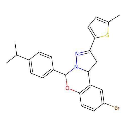 9-bromo-2-(5-methylthiophen-2-yl)-5-[4-(propan-2-yl)phenyl]-1,10b-dihydropyrazolo[1,5-c][1,3]benzoxazine structure