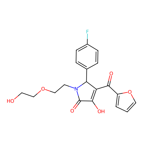 (4E)-5-(4-fluorophenyl)-4-[furan-2-yl(hydroxy)methylidene]-1-[2-(2-hydroxyethoxy)ethyl]pyrrolidine-2,3-dione structure