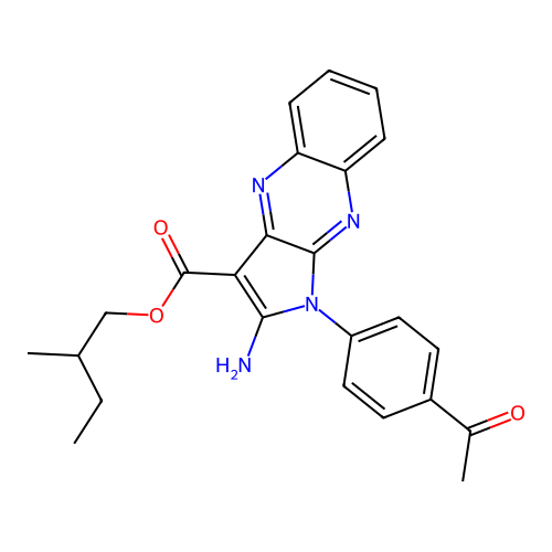 2-methylbutyl 1-(4-acetylphenyl)-2-amino-1H-pyrrolo[2,3-b]quinoxaline-3-carboxylate structure