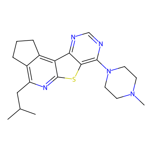 4-isobutyl-7-(4-methylpiperazin-1-yl)-2,3-dihydro-1H-cyclopenta[4',5']pyrido[3',2':4,5]thieno[3,2-d]pyrimidine structure