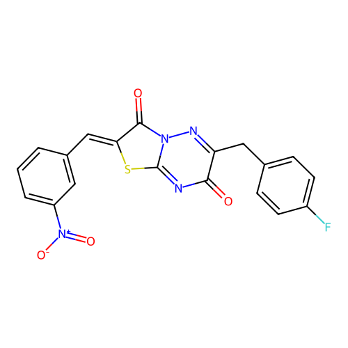 (Z)-6-(4-fluorobenzyl)-2-(3-nitrobenzylidene)-2H-thiazolo[3,2-b][1,2,4]triazine-3,7-dione structure