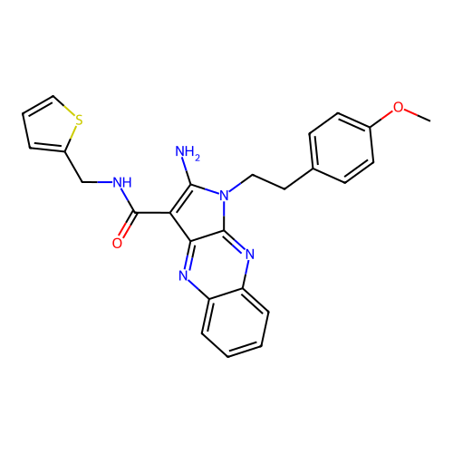 2-amino-1-(4-methoxyphenethyl)-N-(thiophen-2-ylmethyl)-1H-pyrrolo[2,3-b]quinoxaline-3-carboxamide structure
