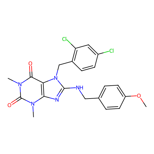 7-(2,4-dichlorobenzyl)-8-((4-methoxybenzyl)amino)-1,3-dimethyl-1H-purine-2,6(3H,7H)-dione structure