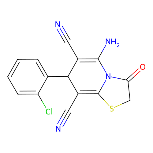 5-amino-7-(2-chlorophenyl)-3-oxo-7H-[1,3]thiazolo[3,2-a]pyridine-6,8-dicarbonitrile structure