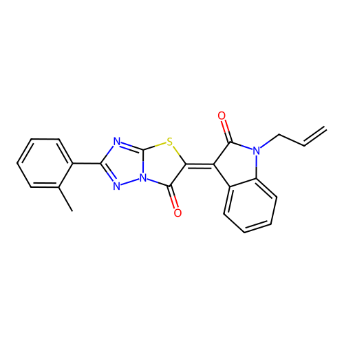 (5Z)-2-(2-methylphenyl)-5-(2-oxo-1-prop-2-enylindol-3-ylidene)-[1,3]thiazolo[3,2-b][1,2,4]triazol-6-one structure