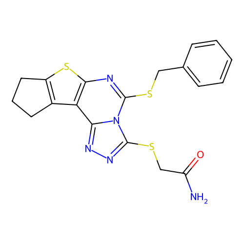 2-((5-(benzylthio)-9,10-dihydro-8H-cyclopenta[4,5]thieno[3,2-e][1,2,4]triazolo[4,3-c]pyrimidin-3-yl)thio)acetamide structure