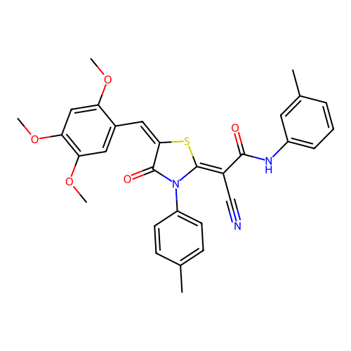(2Z)-2-cyano-N-(3-methylphenyl)-2-[(5E)-3-(4-methylphenyl)-4-oxo-5-(2,4,5-trimethoxybenzylidene)-1,3-thiazolidin-2-ylidene]ethanamide structure