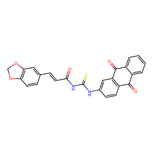 (E)-3-(1,3-benzodioxol-5-yl)-N-[(9,10-dioxoanthracen-2-yl)carbamothioyl]prop-2-enamide structure