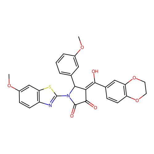 (4E)-4-[2,3-dihydro-1,4-benzodioxin-6-yl(hydroxy)methylidene]-1-(6-methoxy-1,3-benzothiazol-2-yl)-5-(3-methoxyphenyl)pyrrolidine-2,3-dione structure
