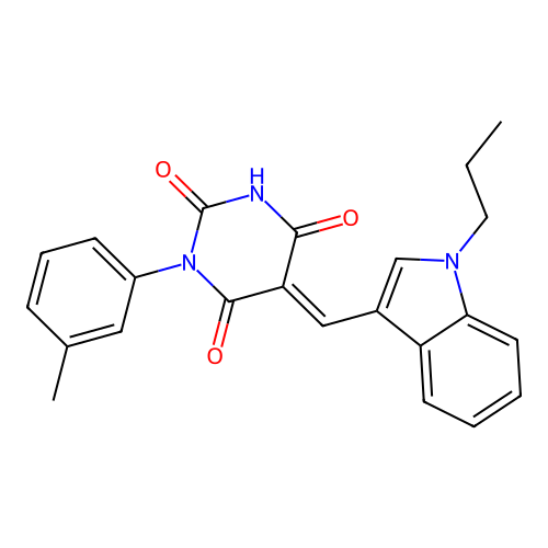 (5E)-1-(3-methylphenyl)-5-[(1-propylindol-3-yl)methylidene]-1,3-diazinane-2,4,6-trione structure