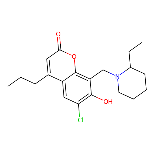 6-chloro-8-[(2-ethylpiperidino)methyl]-7-hydroxy-4-propyl-2H-chromen-2-one structure