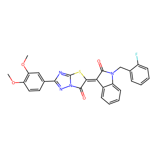 (Z)-2-(3,4-dimethoxyphenyl)-5-(1-(2-fluorobenzyl)-2-oxoindolin-3-ylidene)thiazolo[3,2-b][1,2,4]triazol-6(5H)-one structure