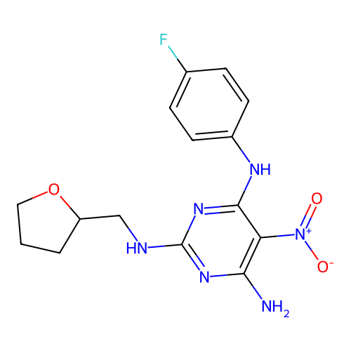 4-N-(4-fluorophenyl)-5-nitro-2-N-(oxolan-2-ylmethyl)pyrimidine-2,4,6-triamine structure