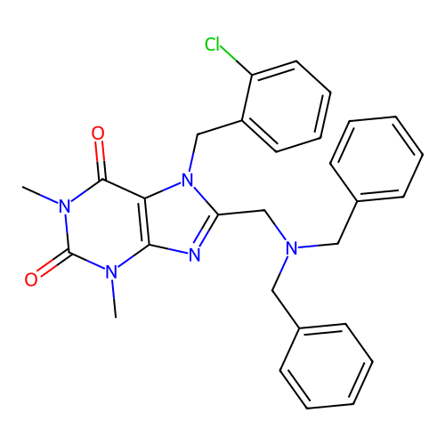 7-(2-chlorobenzyl)-8-[(dibenzylamino)methyl]-1,3-dimethyl-3,7-dihydro-1H-purine-2,6-dione structure