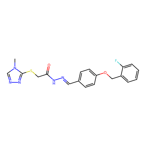 (E)-N'-(4-((2-fluorobenzyl)oxy)benzylidene)-2-((4-methyl-4H-1,2,4-triazol-3-yl)thio)acetohydrazide structure