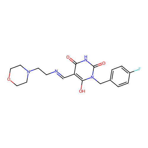 1-[(4-fluorophenyl)methyl]-5-[(2-morpholin-4-ylethylamino)methylidene]-1,3-diazinane-2,4,6-trione structure