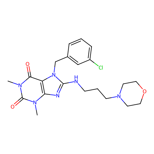 7-(3-chlorobenzyl)-1,3-dimethyl-8-((3-morpholinopropyl)amino)-1H-purine-2,6(3H,7H)-dione structure