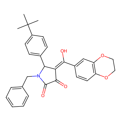 (4E)-1-benzyl-5-(4-tert-butylphenyl)-4-[2,3-dihydro-1,4-benzodioxin-6-yl(hydroxy)methylidene]pyrrolidine-2,3-dione structure